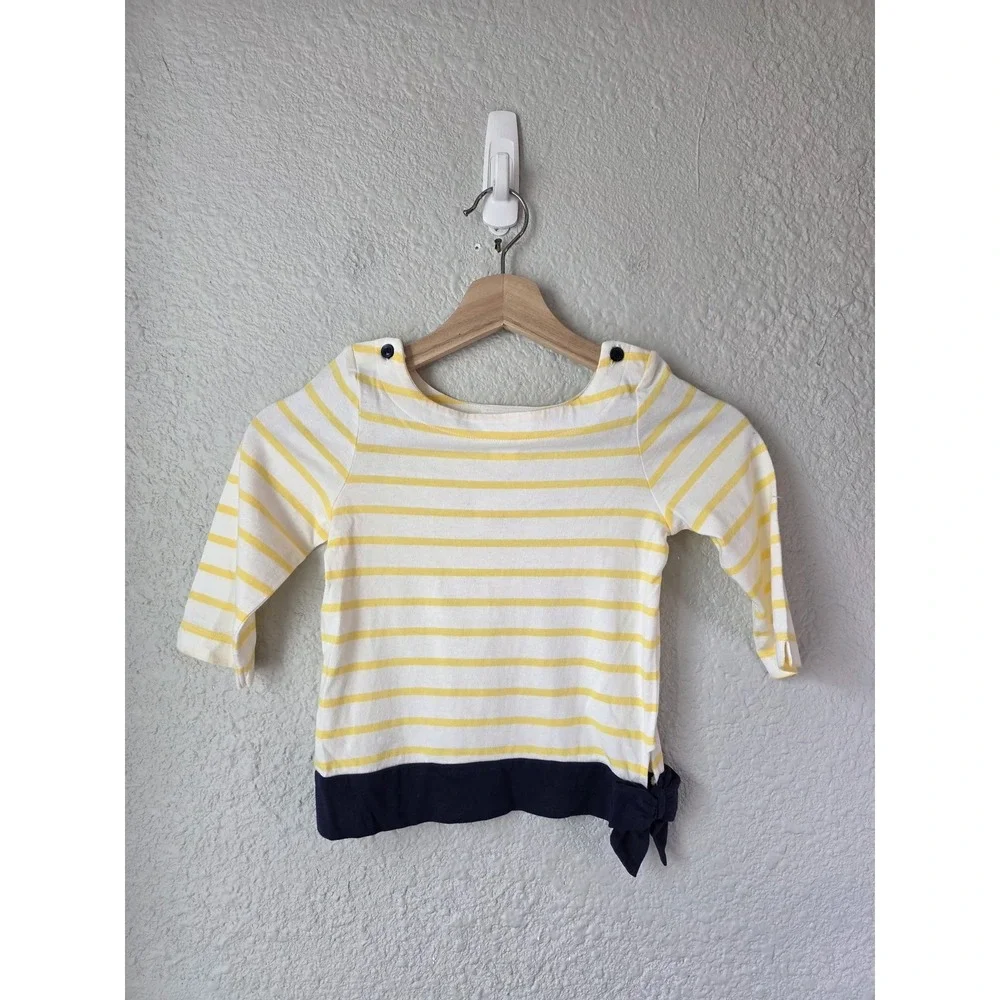 NWT Janie and Jack Girls Yellow Bateau White Striped Top Navy Bow‎ Accent Size 5